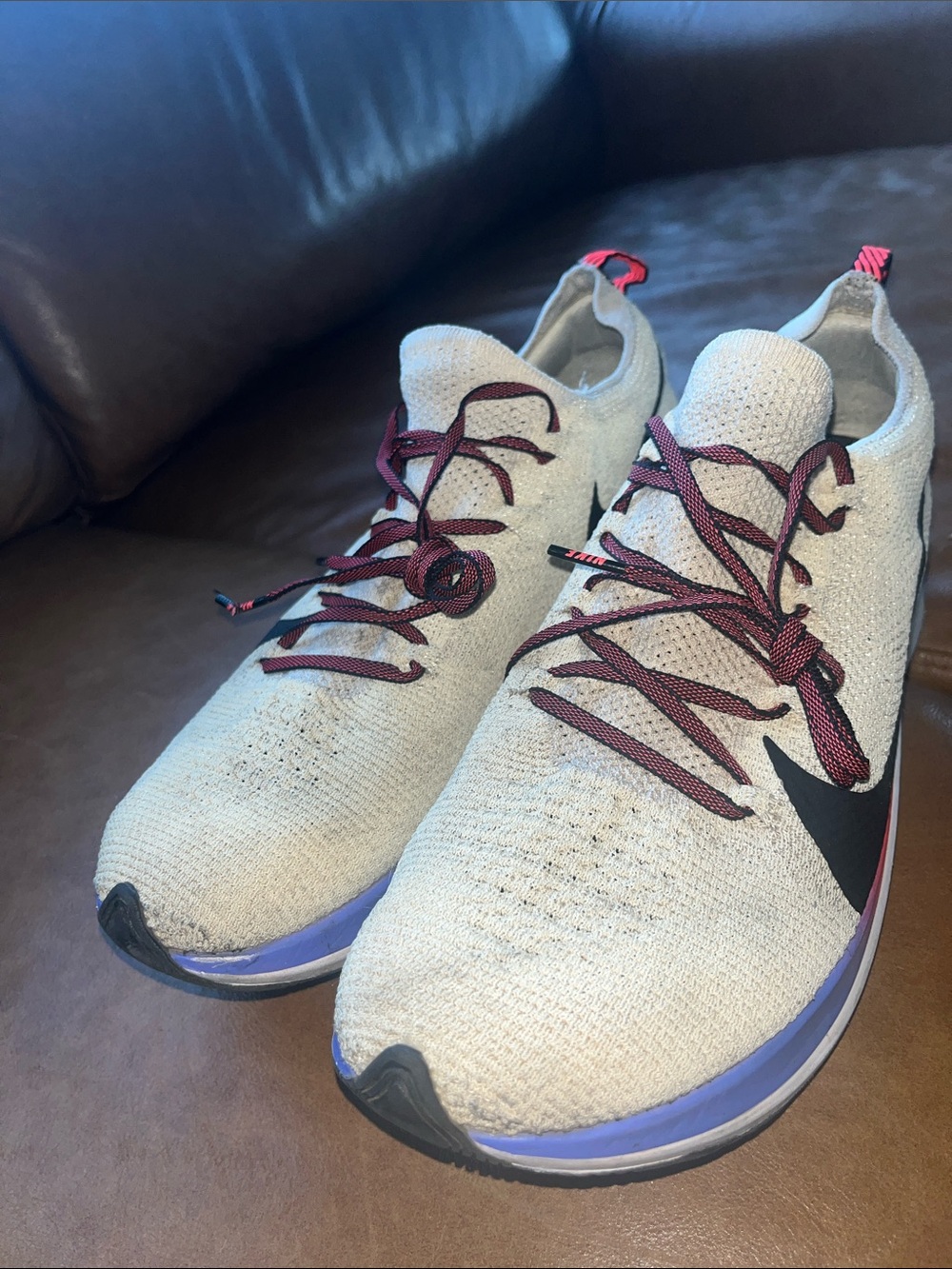Nike Men’s Zoomfly Flyknit Running Shoes with Maroon Laces and Black Swoosh